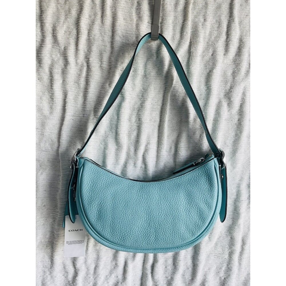 NWT Coach Luna Pebble Leather Silver Hardware Shoulder Bag - Faded Blue CC439 - Picture 5 of 6